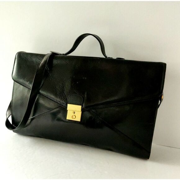 MICHAEL ROME M. FINE BLACK GENUINE LEATHER FLAP BUSINESS TOTE SHOULDER BAG CASE - Picture 4 of 10